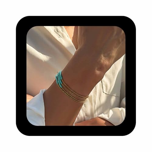 Enautoabs Bohème Türkis Perlen Armband Für Frauen Geschichtet Türkis Strang Armbänder Zwei Ton Perlen Kette Stapelbar von Enautoabs