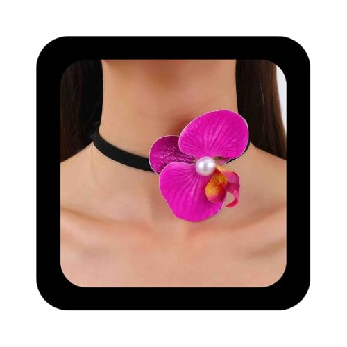 Enautoabs Bohemia Große Blume Samt Halskette Blume Spitze Bis Choker Halskette Hot Pink Floral Halskette Lange Blume Wrap Halskette Phalaenopsis Halskette Schmuck Für Frauen von Enautoabs