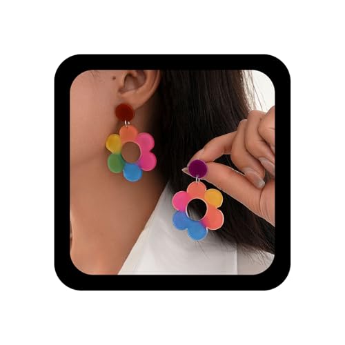 Enautoabs Boho Acryl Blume Baumeln Ohrring Übertrieben Hohle Blume Ohrring Bunte Harz Floral Tropfen Ohrringe Vintage Floral Harz Ohrringe Schmuck Für Frauen von Enautoabs