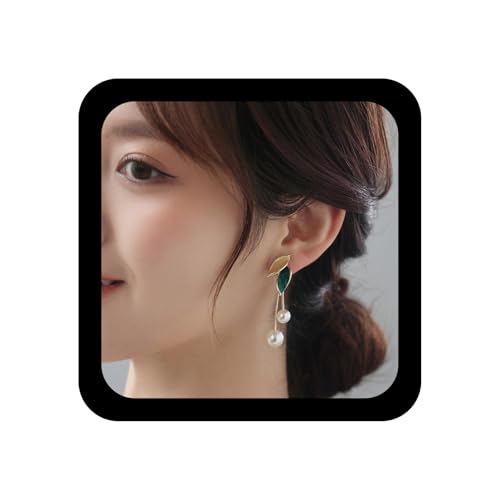 Enautoabs Boho Blatt Perle Baumeln Ohrring Gelb Grün Blatt Ohrstecker Ohrring Imitation Perle Quaste Ohrringe Vintage Blätter Perlen Tropfen Ohrringe Schmuck Für Frauen von Enautoabs