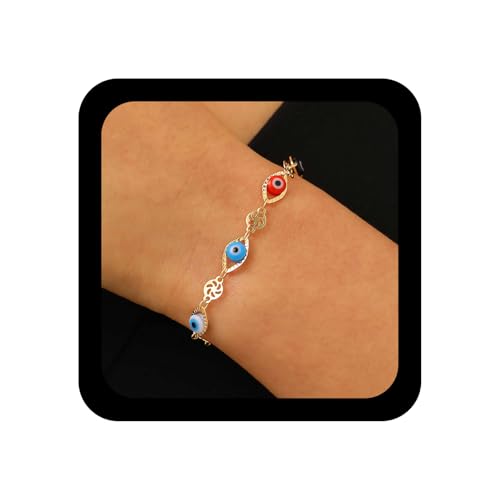 Enautoabs Boho Bösen Blick Armband Glücklich Bunten Bösen Blick Armband Vintage Bunten Bösen Augen Armbänder Winzigen Augen Kette Armbänder Schmuck Für Frauen (Gold) von Enautoabs
