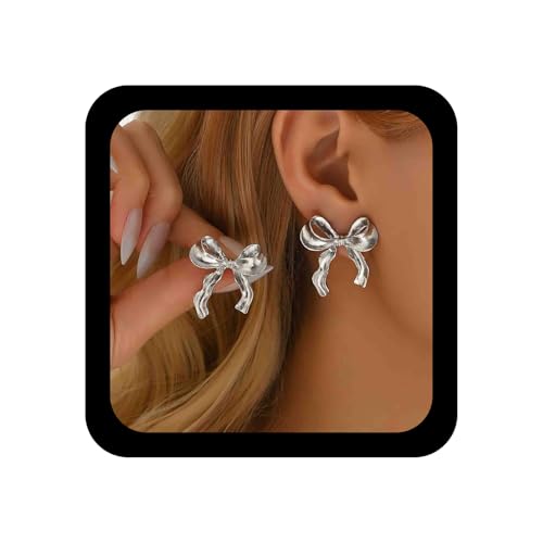 Enautoabs Boho Cd Ohrring Silberne Schleife Metall Ohrring Klobig Metall Bowkont Statement Ohrringe Vintage Schleife Rie Band Ohrringe Schmuck Für Frauen von Enautoabs