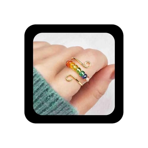 Enautoabs Boho Drehbar Regenbogen Perle Fidget Ring Sommer Bunte Perle Manschette Ring Einstellbar Spinner Stimmung Ringe Schmuck Für Frauen von Enautoabs