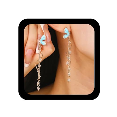 Enautoabs Boho Emaille Blau Schmetterling Baumeln Ohrring Gold Wirbel Tropfen Ohrring Winzige Perle Schmetterling Ohrstecker Vintage Cz Kette Ohrringe Schmuck Für Frauen von Enautoabs
