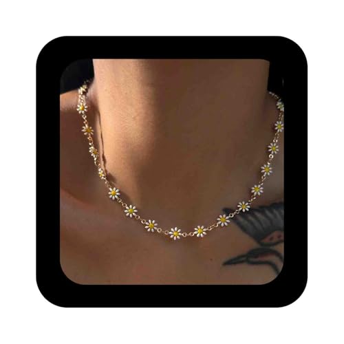 Enautoabs Boho Gänseblümchen Halskette Choker Emaille Gänseblümchen Kette Halskette Weiß Gelb Gänseblümchen Halskette Winzige Blume Floral Kette Halskette Schmuck Für Frauen von Enautoabs