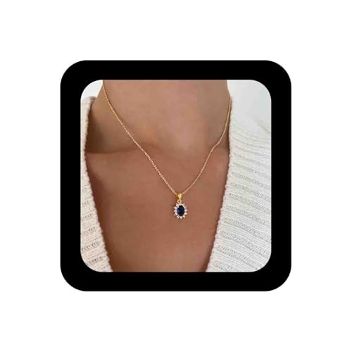 Enautoabs Boho Geburtsstein Edelstein Halskette Oval Saphir Anhänger Halskette Gold Halo Saphir Halskette Vintage Blau Kristall Cz Halskette Schmuck Für Frauen von Enautoabs