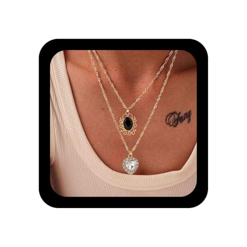 Enautoabs Boho Geschichtet Kristall Herz Halskette Schwarzer Kreis Emaille Choker Halskette Herz Strass Anhänger Halsketten Vintage Cz Liebe Kette Halsketten Schmuck Für Frauen von Enautoabs