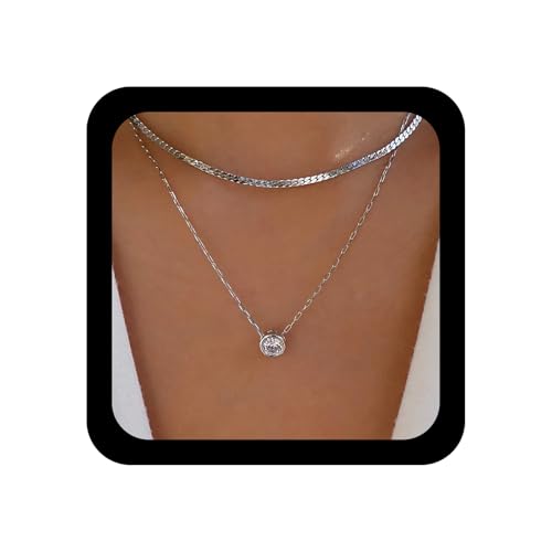 Enautoabs Boho Geschichtet Kristall Kreis Halskette Silber Strass Choker Halskette Fischgrät Flach Geschichtet Halsketten Funkelnde Cz Hochzeit Kette Halsketten Schmuck Für Frauen von Enautoabs