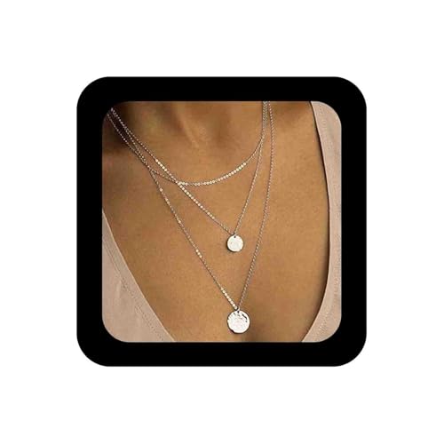 Enautoabs Boho Geschichtet Münze Scheibe Choker Halskette Runde Scheibe Anhänger Halskette Silber Gehämmert Münze Halskette Vintage Mehrschichtigen Halskette Kette Schmuck Für Frauen von Enautoabs