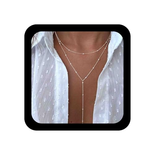 Enautoabs Boho Geschichtet Perle Halskette Silber Y Lariat Lange Halskette Winzige Perle Geschichtet Anhänger Halsketten Vintage Y Form Kette Halsketten Schmuck Für Frauen von Enautoabs
