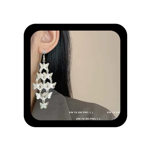 Enautoabs Boho Geschichtet Schmetterling Baumeln Ohrring Silber Schmetterling Lange Tropfen Ohrring Schmetterlinge Quaste Ohrringe Schmetterlinge Kronleuchter Cluster Ohrringe Schmuck Für Frauen von Enautoabs