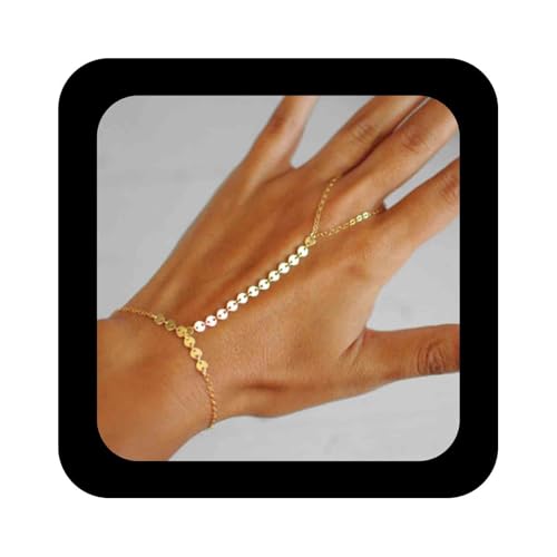 Enautoabs Boho Gold Finger Kette Armband Für Frauen Minimalistische Scheibe Hand Kette Armbänder Winzige Pailletten Armbänder Schmuck von Enautoabs