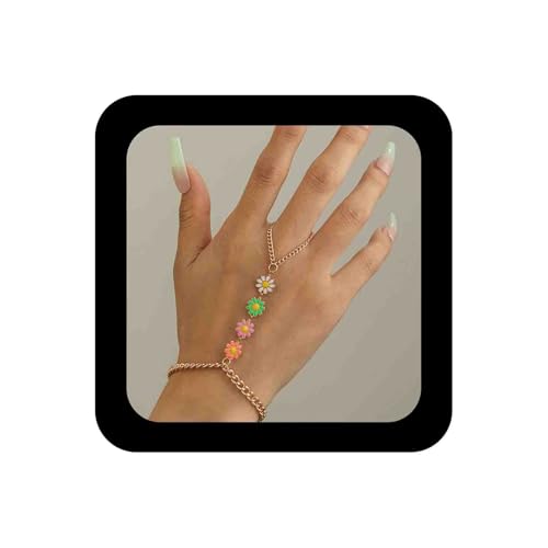 Enautoabs Boho Kleines Gänseblümchen Blumenarmband Zierliches Gold Fingerring Sklavenarmband Multicolor Gänseblümchen Armbänder Kettenschmuck Für Frauen von Enautoabs
