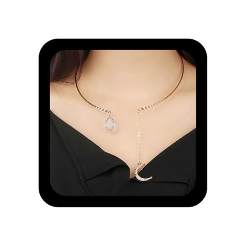 Enautoabs Boho Kristall Mond Anhänger Halskette Gold Strass Tropfen Choker Halskette Funkelnde Kristall Tropfen Halsketten Vintage Pave Mond Kragen Halsketten Schmuck Für Frauen von Enautoabs