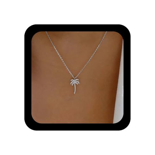 Enautoabs Boho Kristall Palme Halskette Kristall Palme Anhänger Halsketten Silber Strass Choker Halskette Vintage Pave Tropischen Baum Halsketten Schmuck Für Frauen von Enautoabs