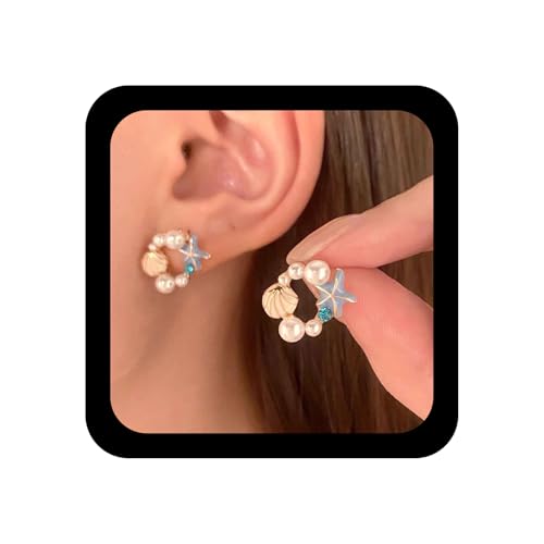 Enautoabs Boho Kristall Perle Seestern Ohrring Blau Seestern Shell Ohrstecker Blau Strass Perle Muschel Ohrringe Vintage Sommer Strand Ohrringe Schmuck Für Frauen von Enautoabs