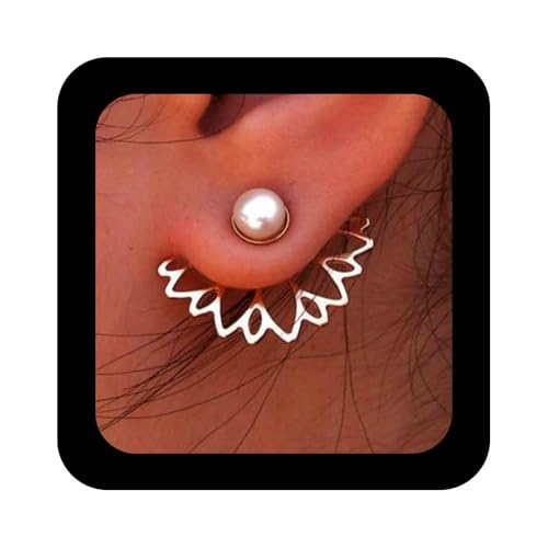 Enautoabs Boho Lotus Blume Ohr Jacke Ohrringe Lotus Blume Ohrstecker Ohrringe Gold Perle Vorne Hinten Ohrringe Minimalistische Lotus Ohrringe Hohle Blume Ohrringe Schmuck Für Frauen von Enautoabs