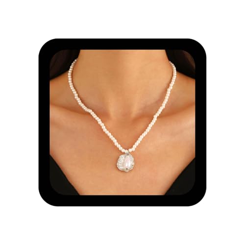 Enautoabs Boho Muschel Perlenkette Weiße Muschel Anhänger Halskette Vintage Muscheln Perlen Kragen Halsketten Imitation Perlen Muscheln Halsketten Schmuck Für Frauen von Enautoabs