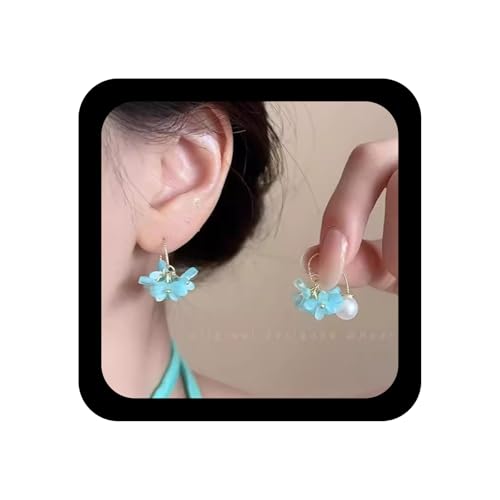 Enautoabs Boho Perle Blume Baumeln Ohrring Blaue Blume Reif Ohrring Cluster Floral Tropfen Ohrringe Vintage Hochzeit Perle Floral Ohrringe Schmuck Für Frauen von Enautoabs