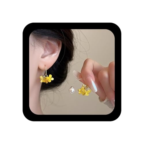 Enautoabs Boho Perle Blume Baumeln Ohrring Gelbe Blume Reif Ohrring Cluster Floral Tropfen Ohrringe Vintage Hochzeit Perle Floral Ohrringe Schmuck Für Frauen von Enautoabs