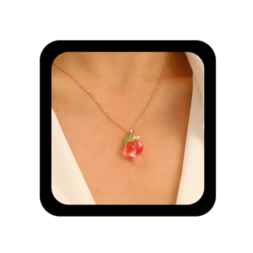 Enautoabs Boho Pfirsich Anhänger Halskette Niedlich Pfirsich Obst Halskette Rosa Pfirsiche Kette Halsketten Vintage 3d Pfirsiche Choker Halsketten Schmuck Für Frauen von Enautoabs