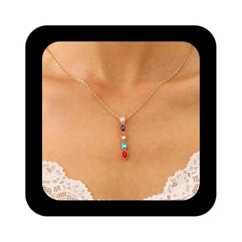 Enautoabs Boho-Regenbogen-Kristall-Anhänger-Halskette Vergoldet Bunte Strass-Halskette Cubic-Zirconia Gepflastert Halsketten Schmuck Für Frauen von Enautoabs