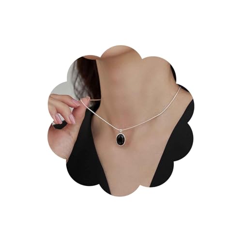 Enautoabs Boho Schwarz Oval Onyx Halskette Choker Onyx Edelstein Anhänger Halsketten Silber Schwarz Stein Halskette Oval Stein Kette Halsketten Schmuck Für Frauen von Enautoabs