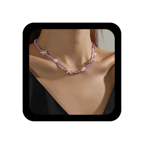 Enautoabs Boho Seestern Muschel Halskette Lila Perlen Choker Halskette Weiß Seestern Sommer Strand Halsketten Vintage Muschel Kette Halsketten Schmuck Für Frauen von Enautoabs