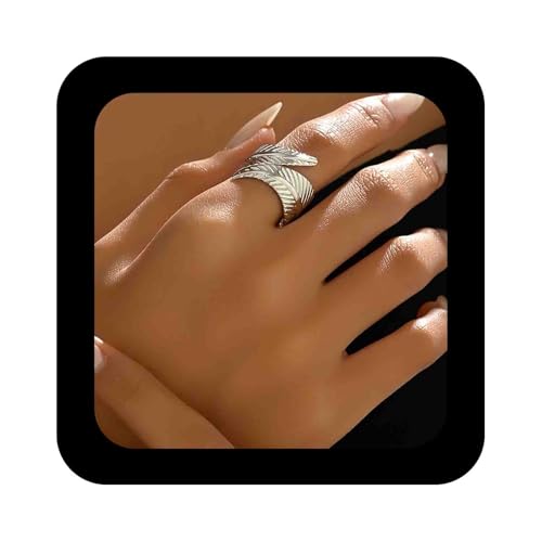 Enautoabs Boho Silber Blatt Ring Metall Blatt Einstellbar Ring Breite Blätter Offen Finger Ring Blatt Offen Daumen Ring Blätter Aussage Ring Schmuck Für Frauen von Enautoabs