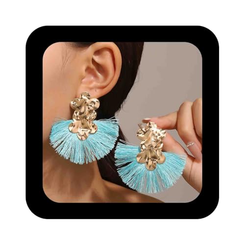 Enautoabs Boho Spaß Quaste Baumeln Ohrringe Blau Fransen Aussage Ohrringe Blume Quaste Fransen Ohrringe Große Quaste Tropfen Ohrringe Schmuck Für Frauen von Enautoabs