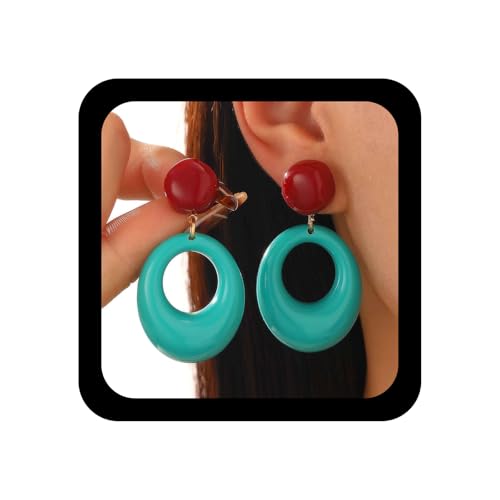 Enautoabs Boho Vintage Acryl Oval Baumeln Ohrring Bunten Harz Reifen Ohrringe Klobig Grün Perlen Ohrstecker Geschwollenen Harz Reifen Tropfen Ohrringe Schmuck Für Frauen von Enautoabs