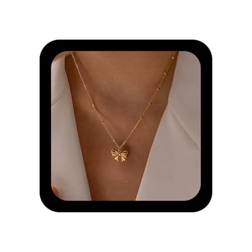 Enautoabs Boho Vintage Bogen Anhänger Halskette Chunky Bow Choker Halskette Gold Meatl Bowknot Halsketten Niedlich Fliege Perlen Kette Halsketten Schmuck Für Frauen von Enautoabs