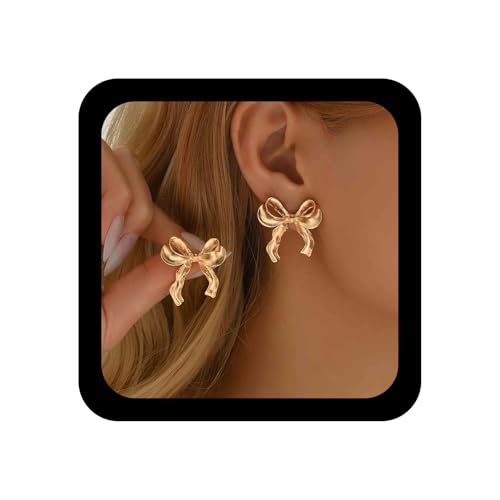 Enautoabs Boho Vintage Bow Ohrstecker Gold Bow Metall Ohrring Chunky Metal Bowkont Statement Ohrringe Vintage Bow Rie Ribbon Ohrringe Schmuck Für Frauen von Enautoabs