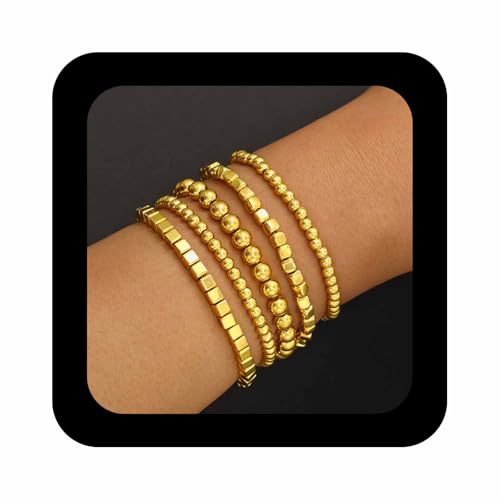 Enautoabs Gold Perlen Armband Für Frauen Set 5pcs Stapelbar Metall Perle Stretch Armbänder Geschichtet Ball Perle Kette Armband Vergoldet Perlen Strang Armbänder Enautoabs Gold Perlen Armband Für Frauen Set 5pcs Stapelbar Metall Perle Stretch Armbänder Geschichtet Ball Perle Kette Armband Vergoldet Perlen Strang Armbänder von Enautoabs