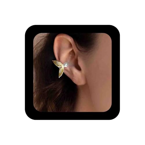 Enautoabs Goldene Ohrmanschette Ohrring Für Frauen Nicht Piercing Ohrringe Engelsflügel Manschette Wrap Perle Meerjungfrau Schwanz Ohrring Schmuck von Enautoabs