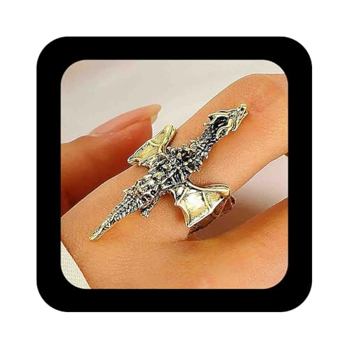 Enautoabs Gothic Gold Fliegender Drachen Ring Verstellbar Altertümlicher Drache Wrap Finger Ring Halloween Animal Statement Ring Schmuck Für Frauen von Enautoabs
