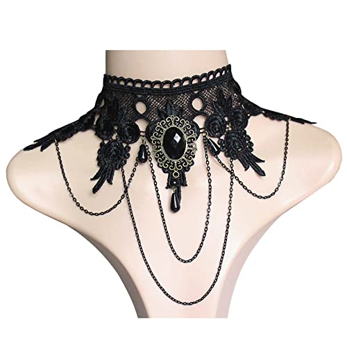 Enautoabs Gothic Spitze Halsband Schwarz Spitze Quaste Halsband Vampir Halloween Party Prom Spitz Kragen Halsbande Schmuck Für Frauen von Enautoabs