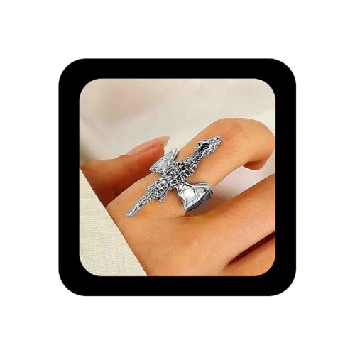 Enautoabs Gothic Silber Fliegenden Drachen Ring Einstellbar Alten Drachen Wickeln Fingerring Halloween Tier Aussage Ring Schmuck Für Frauen von Enautoabs