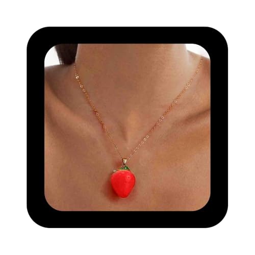 Enautoabs Große Erdbeere Halskette Choker 3d Simulierte Frucht Halskette Rote Erdbeere Anhänger Halsketten Goldkette Choker Halsketten Schmuck Für Frauen von Enautoabs