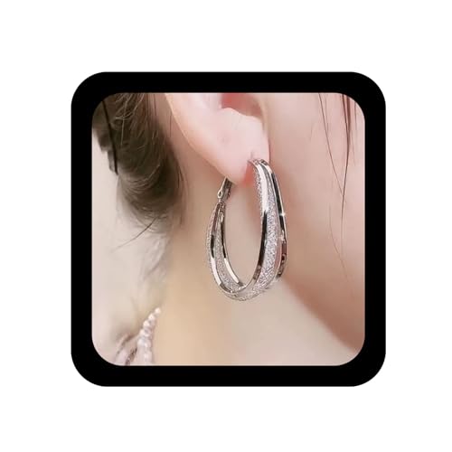 Enautoabs Großer Tropfen Ohrring Silber Oval Kreis Baumeln Ohrring Tropfen Oval Ohrringe Funkelnde Hohle Reifen Ohrringe Schmuck Für Frauen von Enautoabs