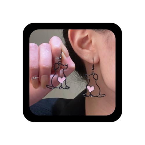 Enautoabs Herz Kleiner Hund Baumeln Ohrring Schwarz Welpe Hund Tropfen Ohrring Niedlich Hohl Hunde Ohrringe Vintage Tier Liebe Haustier Hunde Ohrringe Schmuck Für Frauen von Enautoabs