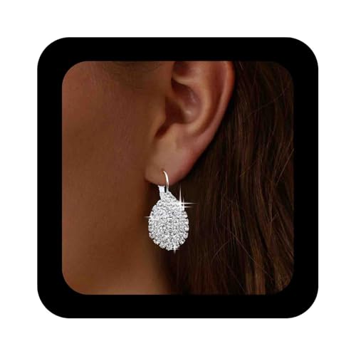 Enautoabs Kristall Hochzeit Braut Ohrringe Silber Teardrop Zirkonia Ohrringe Klobig Pave Teardrop Hoop Ohrring Schmuck Für Frauen von Enautoabs