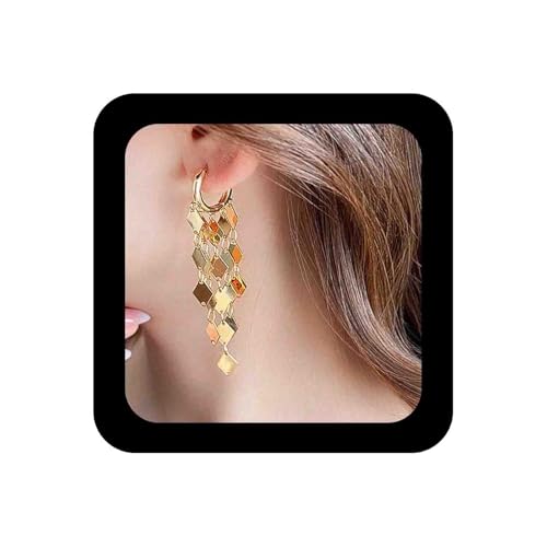 Enautoabs Lange Pailletten Quaste Ohrringe Pailletten Kronleuchter Tropfen Ohrringe Vergoldet Quaste Baumeln Reif Ohrring Metall Lange Aussage Ohrring Schmuck Für Frauen von Enautoabs