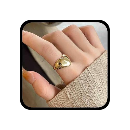 Enautoabs Minimalistisch Einstellbar Poliert Gold Herz Offener Ring Zierlich Plattiert Herz Stapelbar Ring Klobig Metall Fingerringe Schmuck Für Frauen von Enautoabs