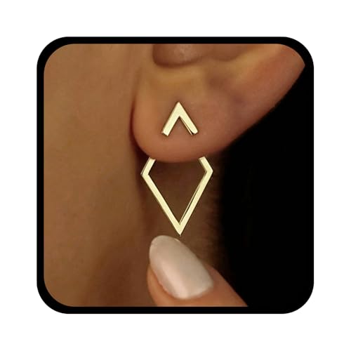 Enautoabs Minimalistische Goldene Ohrjacken Ohrringe Rhombus Geometrische Ohrstecker Hohle Quadratische Ohrringe Vorne Hinten Offene Rhombus Ohrring Schmuck Für Frauen (Gold Geometrische 1) von Enautoabs