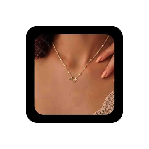 Enautoabs Minimalistische Goldplattierte Perlenkette Mit Toggle-Verschluss Halskette Zierliche Statement-Satellitenglied Choker-Halskette Schmuck Für Frauen (Perlenkette) von Enautoabs