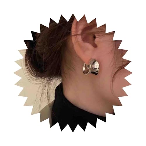 Enautoabs Minimalistische Silber Reif Ohrringe Unregelmäßig Metall Reif Ohrringe Breit Dick Huggie Reif Ohrringe Klobig Hlaf Reif Ohrringe Poliert Gehämmert Reif Ohrringe Schmuck Für Frauen von Enautoabs