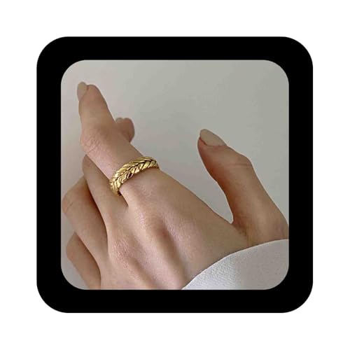 Enautoabs Minimalistischer Vergoldeter Offener Ring Zierliche Metall Weizenblattringe Verstellbarer Blattfingerring Schmuck Für Frauen von Enautoabs