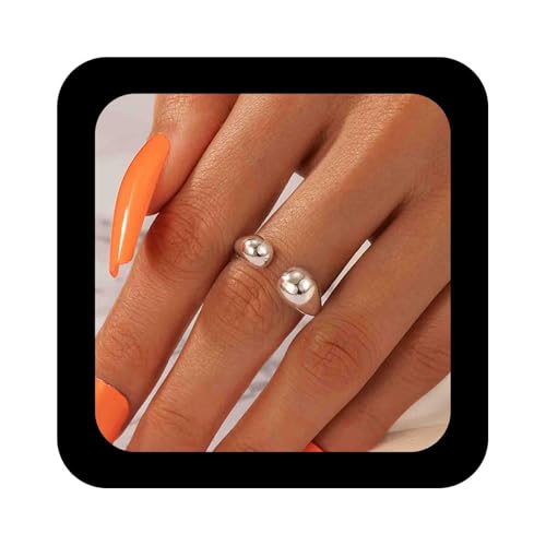 Enautoabs Minimalistischer Versilberter Offener Ring Für Frauen Einstellbarer Klobiger Tropfenring Poliertes Silber Kuppelringe Schmuck von Enautoabs