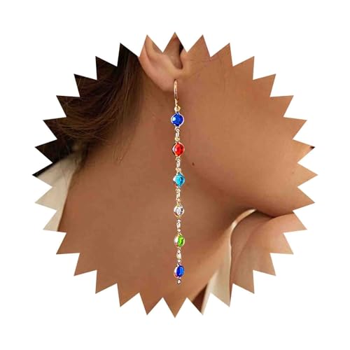 Enautoabs Multi Edelstein Tropfen Ohrringe Lange Regenbogen Kristall Ohrringe Bunt Strass Tropfen Ohrring Kristall Geburtsstein Ohrring Schmuck Für Frauen von Enautoabs